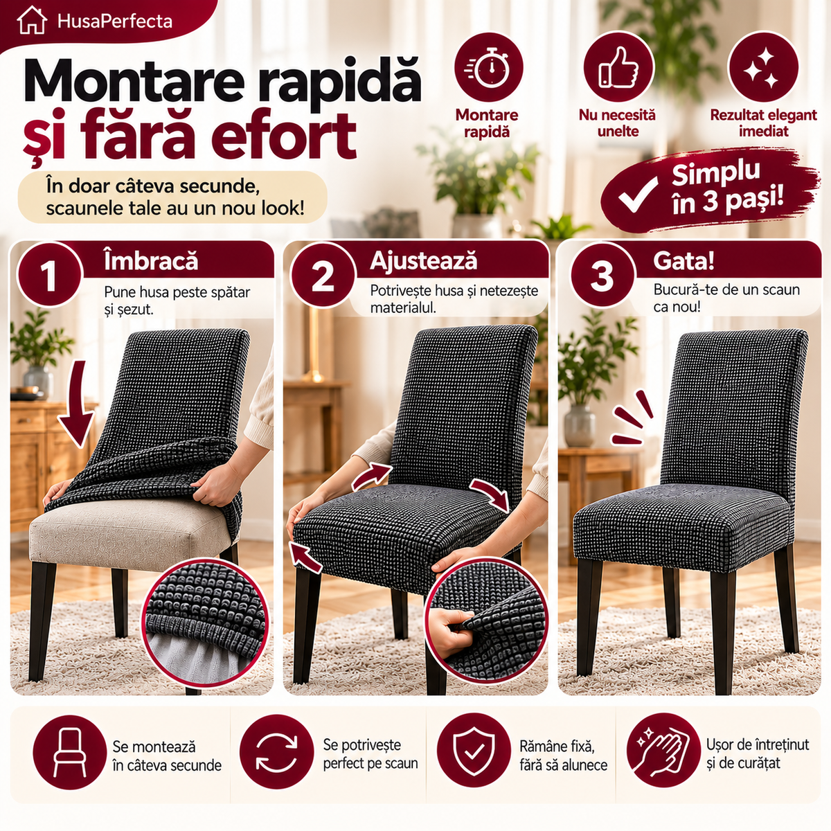 Set 6 Huse de Scaun Universale Elastice