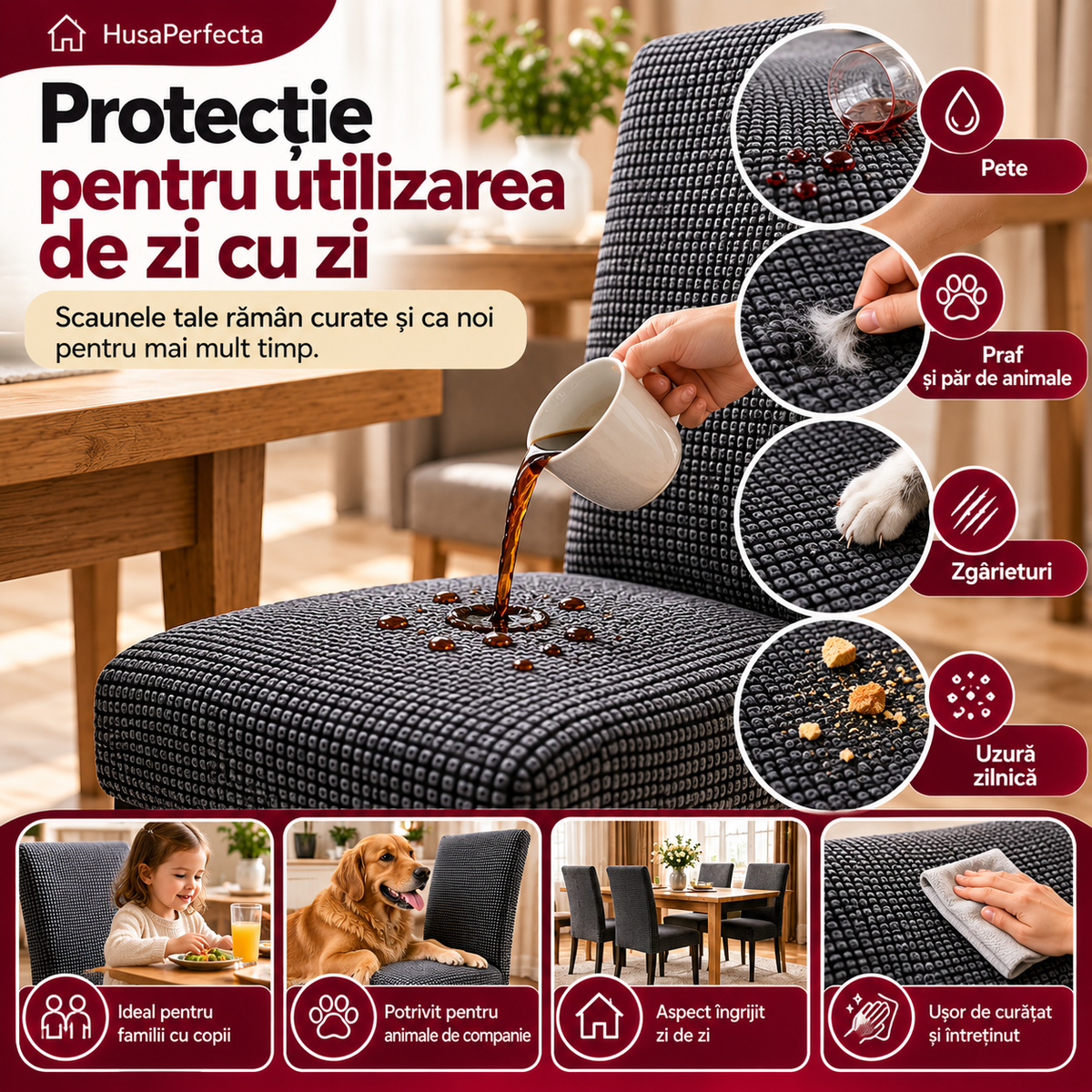 Set 6 Huse de Scaun Universale Elastice