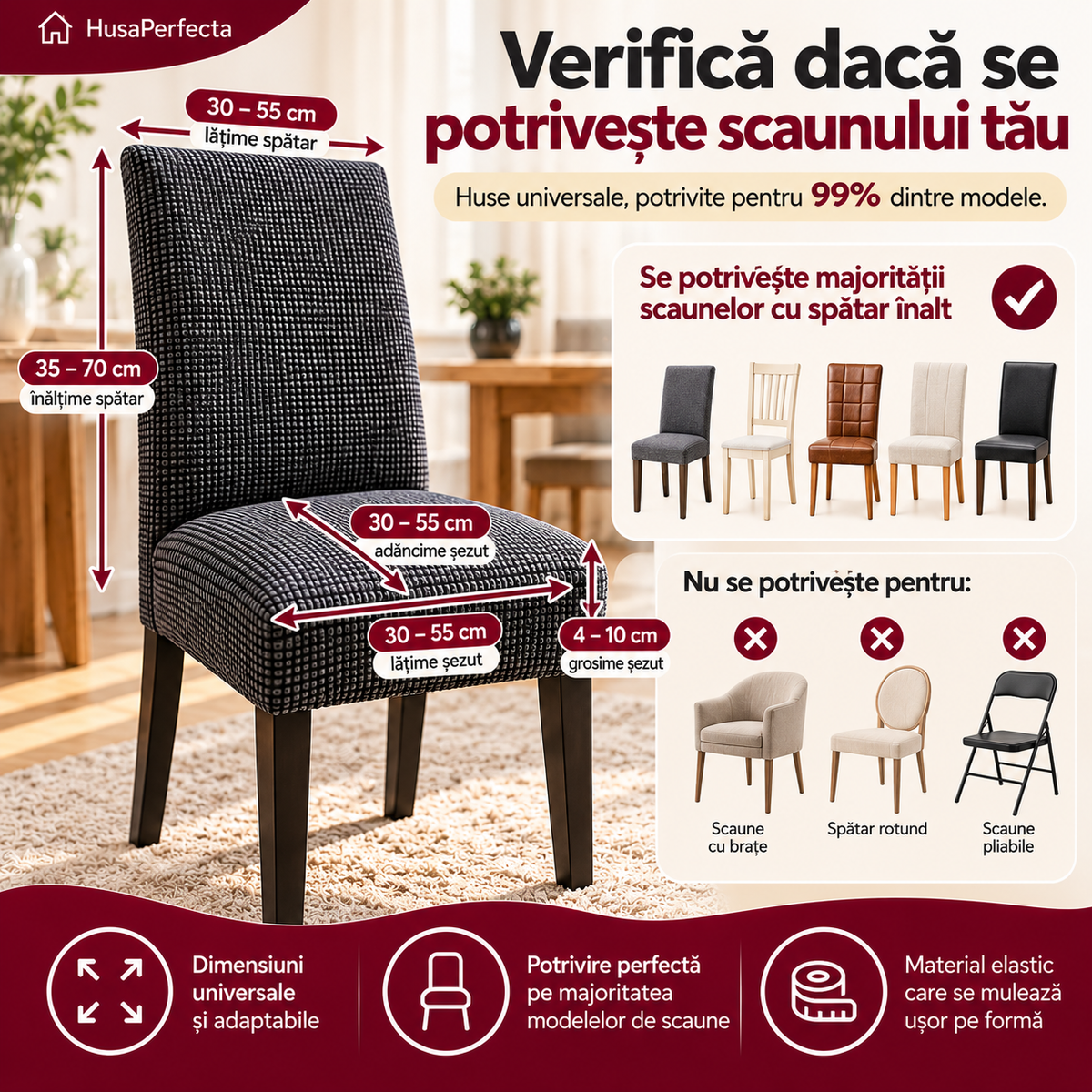 Set 6 Huse de Scaun Universale Elastice